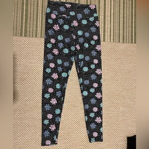 LuLaRoe Black Floral Dot Leggings in Pastel Blue & Pink